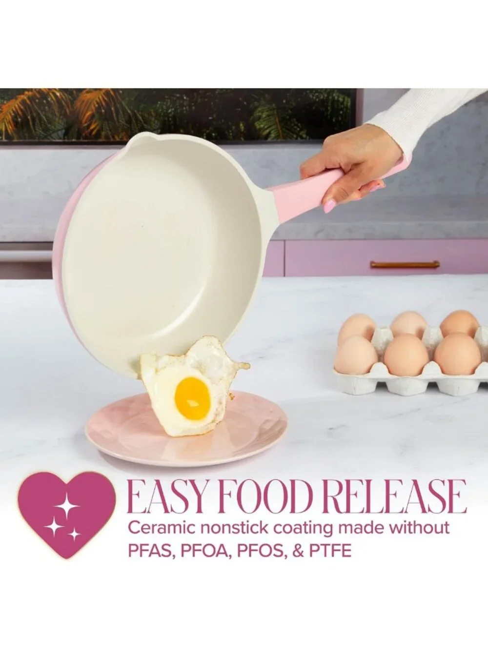 Nonstick Ceramic Fry Pan, 9.5-Inch, Fast Heating, Easy Pour Spouts, Comfort